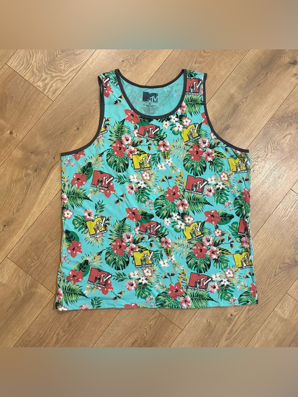MTV Music Television Floral Print Sleeveless Tank Top T-Shirt Size XL
